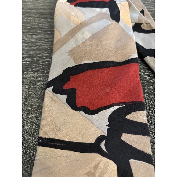 Bugatti Vintage Silk Men Neck Tie Abstract Made In USA Lined Taupe Rust - Picture 3 of 9